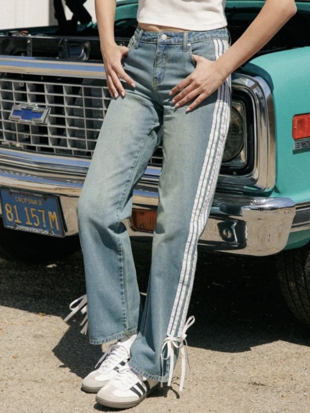 Cali1850 Low Rise Striped Baggy Jeans - Tinted Dark WashSize 11/30 - Picture 2 of 12